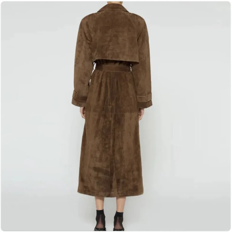 Women's Double-Breasted Polo Collar Trench Coat for Fall & Winter
