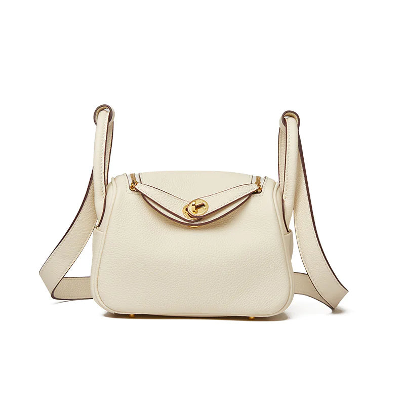 Elegant Lychee-Pattern Cowhide Messenger Bag with Wide Shoulder Strap