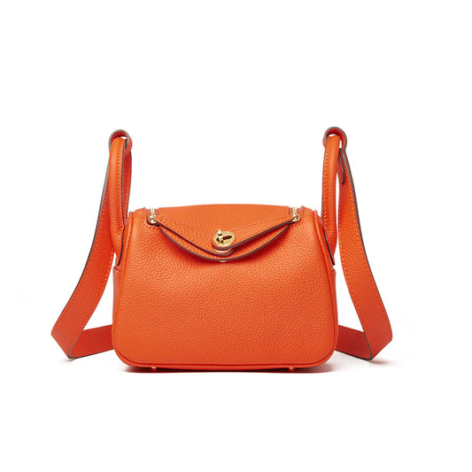 Elegant Lychee-Pattern Cowhide Messenger Bag with Wide Shoulder Strap