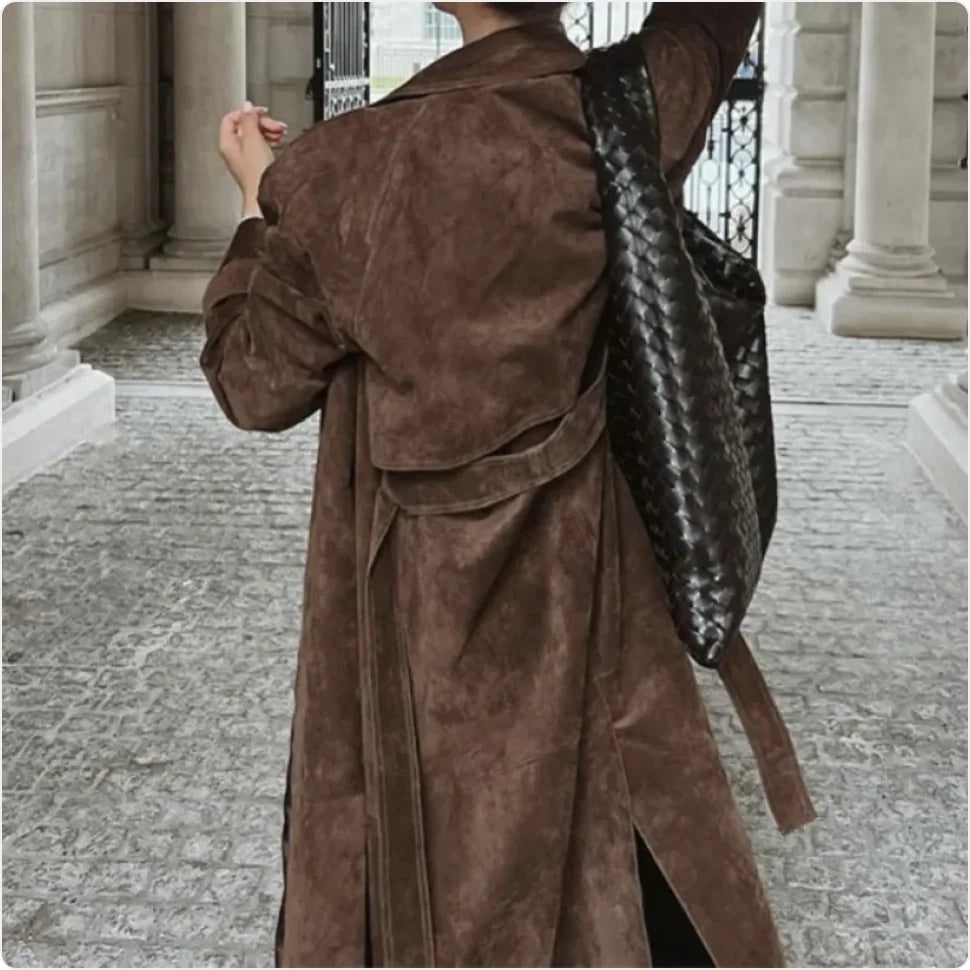 Women's Double-Breasted Polo Collar Trench Coat for Fall & Winter