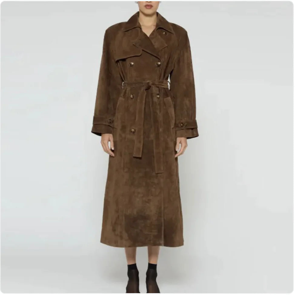 Women's Double-Breasted Polo Collar Trench Coat for Fall & Winter