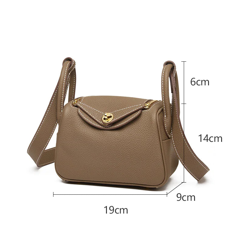 Elegant Lychee-Pattern Cowhide Messenger Bag with Wide Shoulder Strap